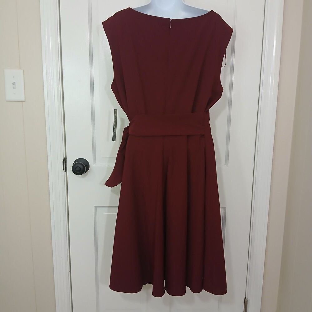 NWT Chelsea Rose Women's Size 16 Wine Burgundy Sleeveless Tie Waist A-Line Dress - Picture 8 of 16